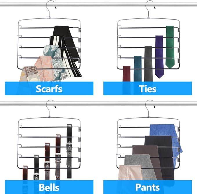 Pants Hangers 6 Pieces,5 Tier Closet Organizers and Storage Clothes Hangers,Hangers Space Saving with Swing Arm,Multiple Metal Hanger Clothes Organization for Pants Trousers Jeans Leggings Slacks
