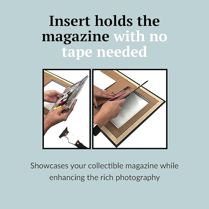 Creative Picture Frames 10.5 x 12.5 Magazine Frame with Full-Strength Glass, Holds Up To A 1/4" Thick Media with Installed Hangers for Easy Mounting, 12x14 Manhattan Black Frame with White Mat
