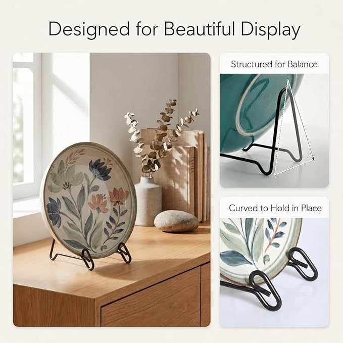 Artliving (4 Pack Black Display Stand Easel Iron Bowl Stands for Display Medium Deep Bowls, Platters and Deep Dishes