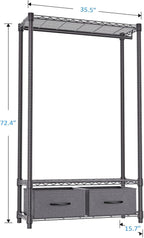 IZEUK Heavy Duty Rolling Garment Rack Wire Clothes Rack for Hanging Clothes (Dark Grey, 3 Tier with 2 box, 15.7" D x 35.5" W x 72.4" H)