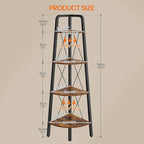 HOOBRO Corner Shelf, 4-Tier Corner Shelf Stand, 53.5" Tall Ladder Bookshelf, Industrial Corner Display Shelf Plant Stand for Living Room, Kitchen, Home Office, Rustic Brown BF144CJ01