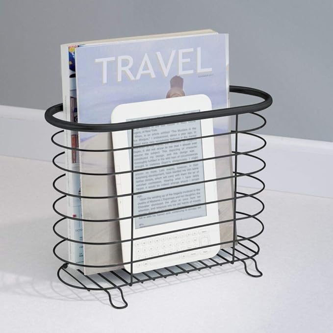 mDesign Newspaper and Magazine Rack for Bathroom, Office, Entryway - Matte Black