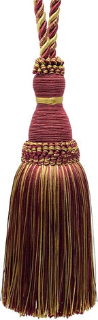 DÉCOPRO Beautiful Large 8" (20cm) Tassel (KTH8) Burgundy Gold Red Multicolor #1253 (Carmine Red Yellow Gold Dark Red) Individually Sold