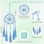 INFUNLY 12PCS DIY Small Dream Catcher Kit Handmade Blue Dreamcatcher for Adult Beginners DIY Mini Hanging Ornament Starter Making Kit for Bedroom Car Mirror Keychain bag Bohemian Decoration Craft Gift