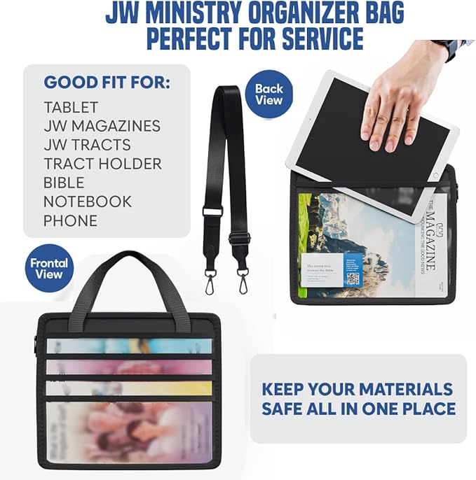 JW Magazine and Tract Holder, JW Field Service Supplies, Jehovah Witness Ministry Supplies, jw.org Accessories Gifts Ideas, Ministry Organizer for Pioneers, Best Life Ever Gifts Pioneer Bag Convention