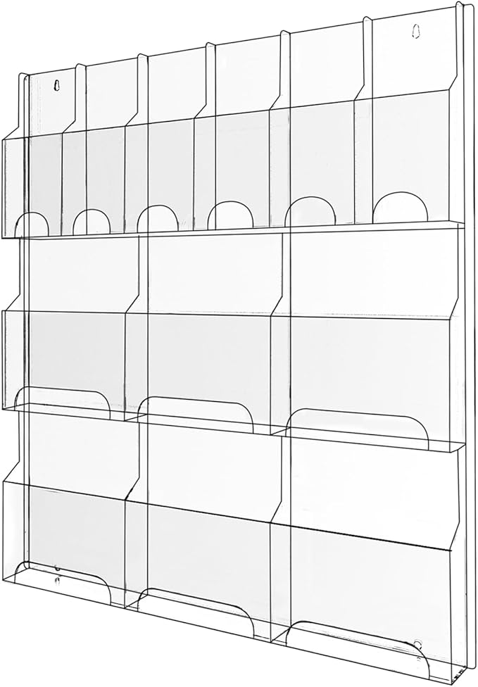 Acrylic Brochure Pamphlet Holder, 6 Magazine Holders and 6 Pamphlet Holders, Clear Brochure Display Stand Wall Mount, Trifold Flyer Rack, Literature Storage Rack for Home, Offices, Waiting Room