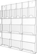 Acrylic Brochure Pamphlet Holder, 6 Magazine Holders and 6 Pamphlet Holders, Clear Brochure Display Stand Wall Mount, Trifold Flyer Rack, Literature Storage Rack for Home, Offices, Waiting Room