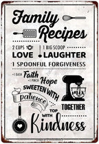 Funny Kitchen Signs Decor-Kitchen Farmhouse Decor-Personalized Kitchen Metal Sign-Retro Kitchen Counter Accessories-12x8 Inch Hanging Plaque Home Wall Decorations-Family Recipes