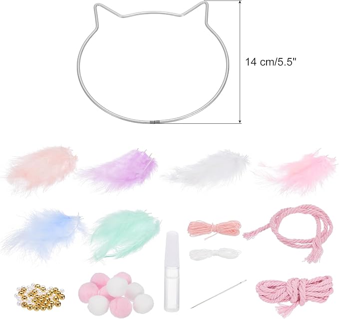 PATIKIL DIY Dream Catcher, Cat Making Dream Catcher Supplies Handmade Dream Catcher Kit Feather Pompom Beads for Wall Hanging Ornament Decor Craft, Pink