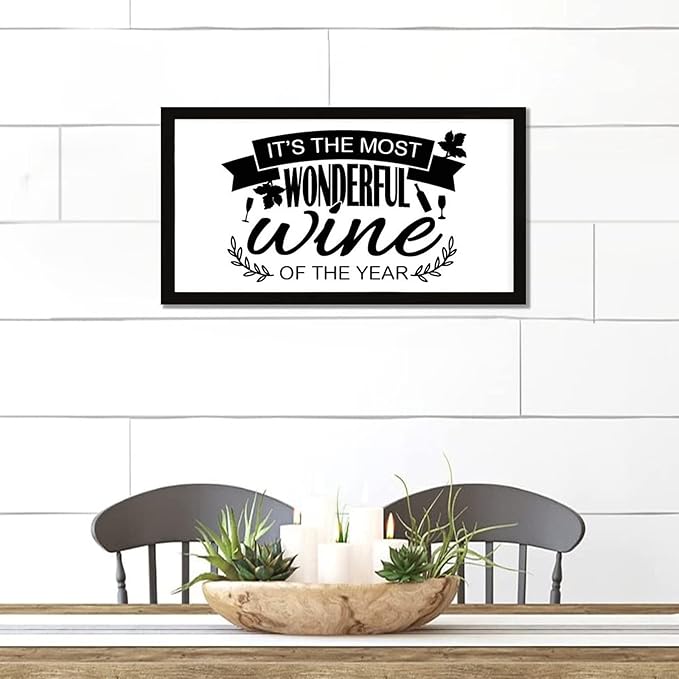Life Positive Quote Vintage Style Wooden Signs with Bible Quotes Its the Most Wonderful Wine of the Year Black Frame Wooden Plaque Housewarming Gift for Desk Farmhouse Porch Cottage Wall Decor 12x22in