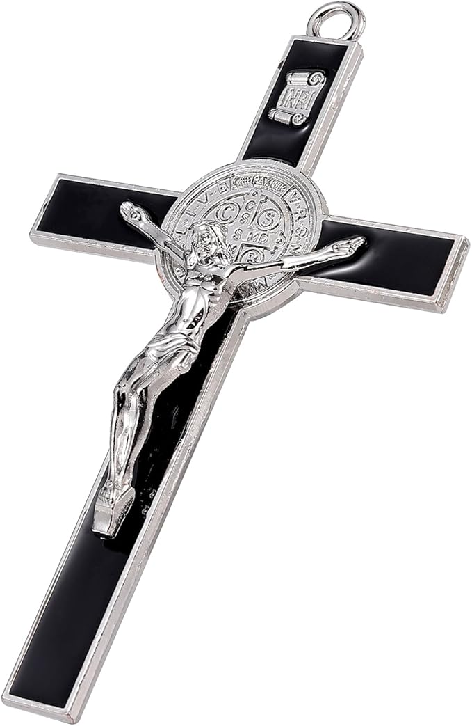 VINETEN Crucifix Wall Cross, Catholic Crosses with Black Enamel - Crucifix for Wall, Jesus Christian Wall Hanging Cross for Home Decor 4 Inch