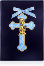 KOMI Baptism Gifts for Boys Blue Enamel Baby Wall Cross Christening Gifts Praying Boy Cross Christening and Dedication Baptismal Gifts from Godmother
