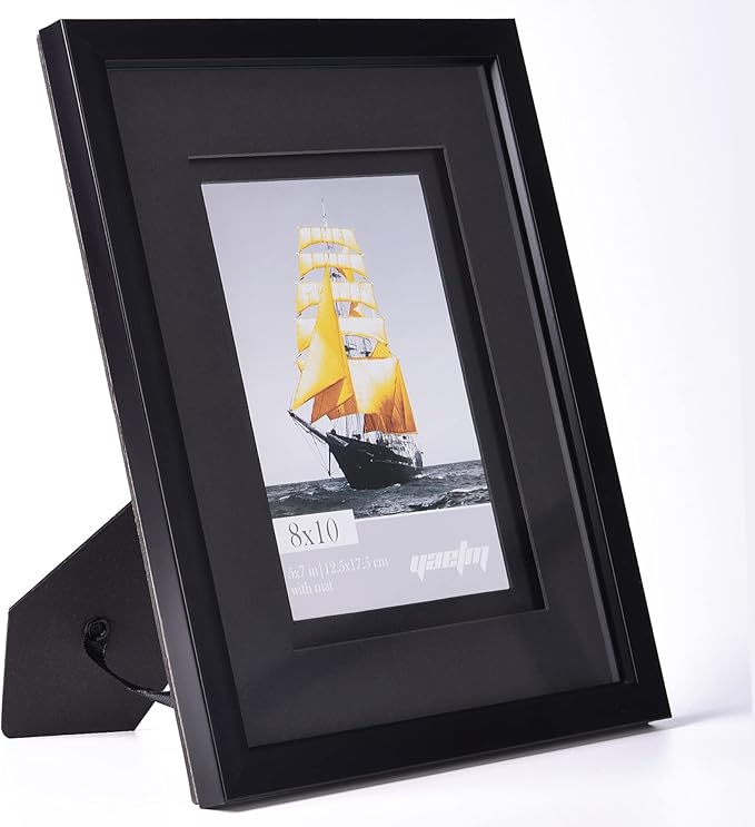 Yaetm 8x10 Double Floating Mat Picture Frame Set of 4, Display Picture 5x7 with black Double Mat, Polished High Definition Real Glass, Tabletop & Wall Mounting Photo Frames, Black