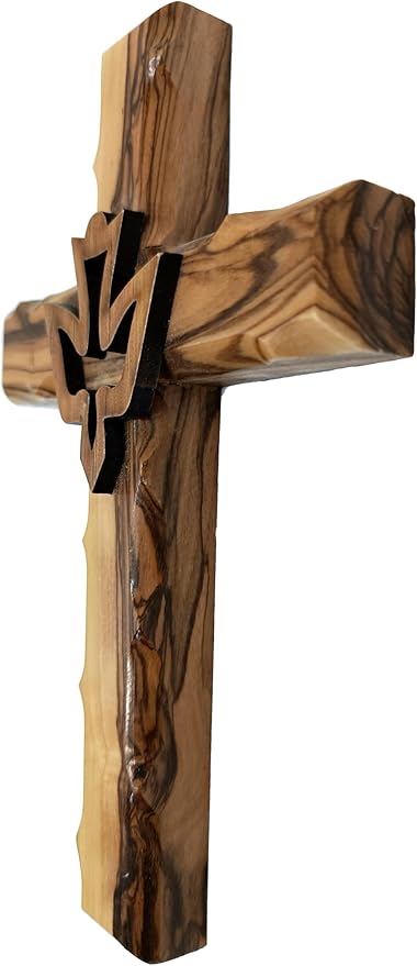 Zuluf 6.3" Olive Wood Dove Cross Wall Hanging Christian Holy Spirit Baptism Holy Land Gift Bedroom Decor CRS020