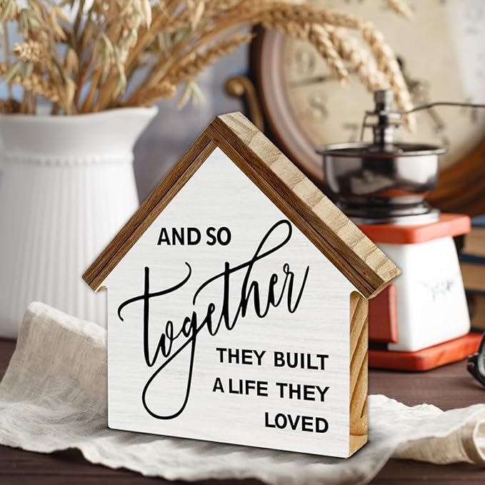 And So Together They Built a Life They Loved House Shaped Wood Sign, Family Sign Love Decor, Farmhouse Living Room Bedroom Home Decor