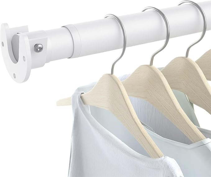 Closet Rods for Hanging Clothes, 17 to 69 Inch Heavy Duty Stepless Adjustable Closet Hanging Rod, 1.3 Inch Diameter Metal Closet Rod for Wardrobes Laundry Bedroom RV, White