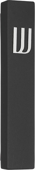 A&S Mezuzot Modern Concrete Mezuzah Case with Scroll, Easy Peel and Stick Mezuza (Black+ Silver Shin, 6 Inches)