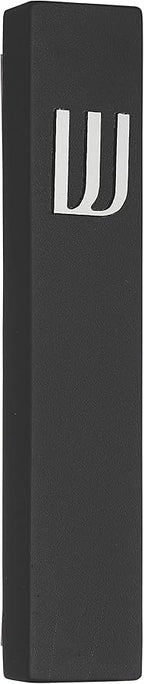 A&S Mezuzot Modern Concrete Mezuzah Case with Scroll, Easy Peel and Stick Mezuza (Black+ Silver Shin, 6 Inches)