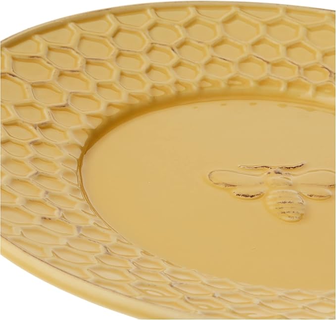 Boston International Embossed Stoneware Plate, 8-Inch Diameter, Honeycomb