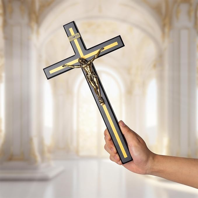 KUXBET 12 Inch Wall Crucifix With Wooden Cross Necklace, Catholic Wooden Jesus Christ Wall Hanging for Home Decor