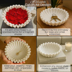 SWADESHI BLESSINGS HandCrafted Marble Ruffle Bowl/Antique Scallop Bowl/Fruit Bowl/Vintage Ring Dish/Decorative Flower Dish/HouseWarming Gift/Wedding Gifts/Urli (8 Inches)
