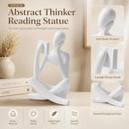 White Bookshelf Decor Thinker Statue, Abstract Reading Figurine Style B, Resin Decorative Bookend for Coffee Table, Shelf, Home Office, Library