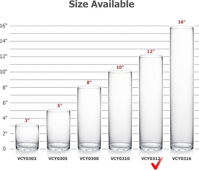 WGVI Quality Thick Weighted Clear Cylinder Glass Vases, 3" W x 12" H, Skinny Bud Vase Narrow Floral Bouquet Flower Arrangements Storage Container Candle Holders Decorative Accents, 1 Piece