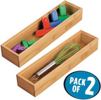 mDesign Slim Wooden Bamboo Drawer Organizer - 12" Long Stackable Storage Box Tray for Kitchen Drawers/Cabinet - Utensil, Silverware, Spatula, Flatware Holder - Echo Collection, 2 Pack, Natural Wood