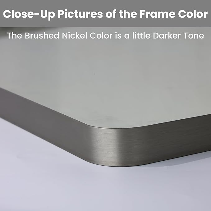 LOAAO 24X36 Inch Brushed Nickel Bathroom Mirror, Rounded Rectangle Silver Metal Frame Mirror, Brushed Nickel, Anti-Rust, Hangs Horizontally or Vertically