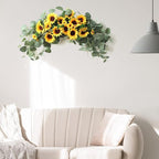 Artificial Sunflower Swag, 30Inch Decorative Flower Swag with Green Leaves Hanging Ornament Floral Swag Door Swag for Door Wedding Party Decoration