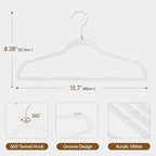 50 Pack Clear Plastic Hangers with Silver Glitter, Acrylic, Ultra Slim, Space Saving, for Coats, Pants, Suits, Shirts, Skirts, Dress Clothes