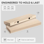 Homeforia 18 inch Wood Floating Shelves, High End Solid Natural Wood 18inch Floating Shelf for Wall Mounted, Unfinished Wooden 18in Floating Shelves, Heavy Duty Bracket, 18 X 6.5 X 1.75 inch, Set of 3