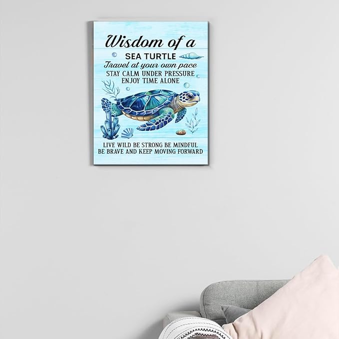 Sea Turtle Wall Art Decor Inspirational Wall Decor Posters Beach Themed Decoration for Bathroom Bedroom Living Room Home Office, Sea Turtle Gifts for Turtles Lovers (11.5 X 15 Inches, Framed)