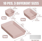 Plastic Drawer Organizers, 10 PCS Drawer Organizer Bins, Bathroom and Vanity Organizer Plastic Tray, Makeup organizer and storage for Makeup, Bedroom, Kitchen Gadgets Utensils and Office (Pink)