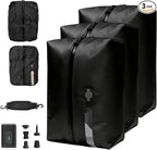 3 Pack Cordless Travel Compression Vacuum Bag Set with Wireless Pump,Reusable Waterproof Durable Tear-Resistant Luggage Compression Bags (18L×2 + 34L Set), Suitable for Luggage and Suitcase