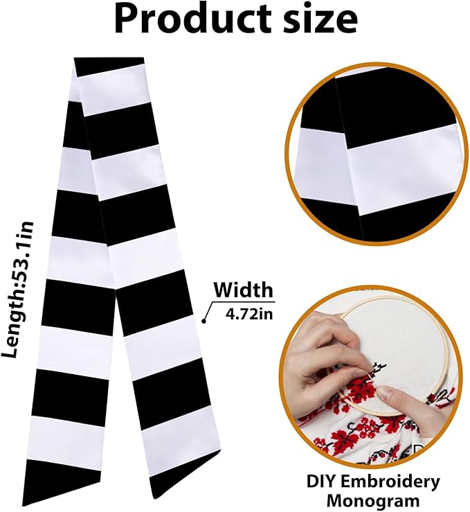 Christmas Wreath Sash for Front Door, Horizontal Striped Sash Black White Burlap Wreath Accessories Birthday Holiday Ribbon for Home Wedding Decorations