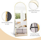 Dewfig Arched Gold Full Length Mirror, 58"X18" Large Floor Mirrors with Stand for Leaning or Hanging, Full Body Mirrors for Living Room,Bedroom, Dressing Room, Aluminum Alloy Frame, Gold