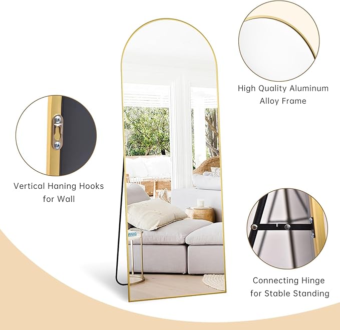 Dewfig Arched Gold Full Length Mirror, 57"X20" Large Floor Mirrors, Full Body Mirror for Leaning or Hanging, Standing Mirrors for Bedroom, Living Room,Dressing Room, Aluminum Alloy Frame, Gold