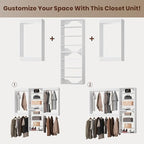 ROOMTEC Modular Closet System, 84" Wall-Mounted Closet Organizer with Hanging Rods and Shelves, Wooden Tower for Walk-In Closets, Wardrobe Storage Kit, White