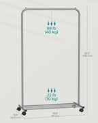 SONGMICS Clothes Rack with Wheels, Clothing Rack for Hanging Clothes, 25.4 mm Metal Garment Rack with Dense Mesh Storage Shelf, 110 lb Load Capacity, 2 Brakes, Gray UHSR025G01