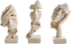 aboxoo 3 Pcs Thinker Statue, Silence is Gold, See No Evil Hear No Evil Speak No Evil Statues, Modern Resin Sculptures Decor for Living Room, Home, Office Study (Sandy)