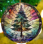 Christmas Ornaments, Stained Glass Style, Round Fun Acrylic Decoration Gifts (Christmas Tree)