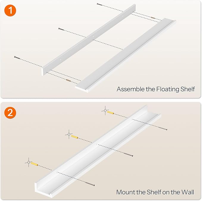 HOOBRO Floating Shelves, Wall Shelf Set of 3, 35.4 Inches Hanging Shelf with Raised Edge and Invisible Brackets, for Bathroom, Bedroom, Kitchen, Office, Living Room Decor, White WT90BJ01