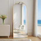 Dewfig Arched Full Length Mirror,64"x20" Gold Mirror with Stand, Full Body Mirrors for Leaning Against or Wall Mounted, Large Floor Mirrors for Bedroom, Living Room, Gold