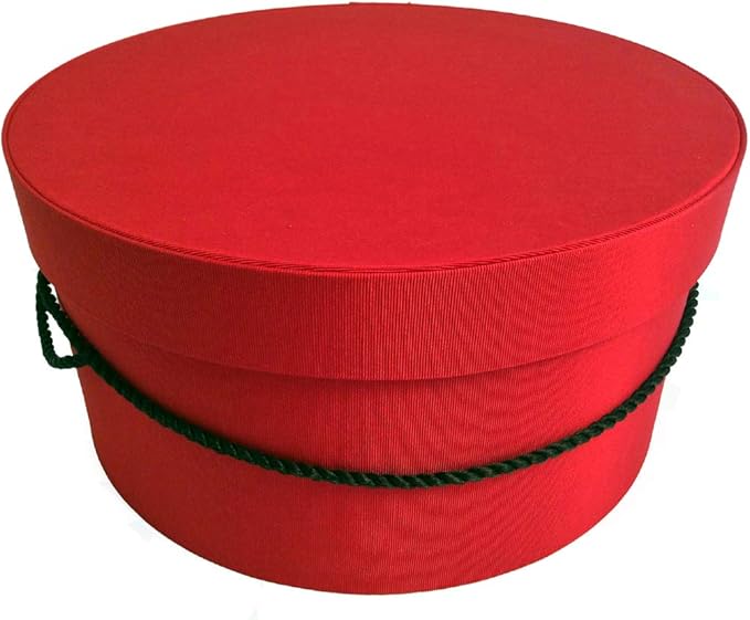 Sarah's Hat Boxes Classic Red Hat Box – 21.5" x 11.5" (Dia. x Ht.) Handmade in USA – Odorless Non-Toxic Adhesive, Cording Handle – Premium Storage for Hats & Accessories