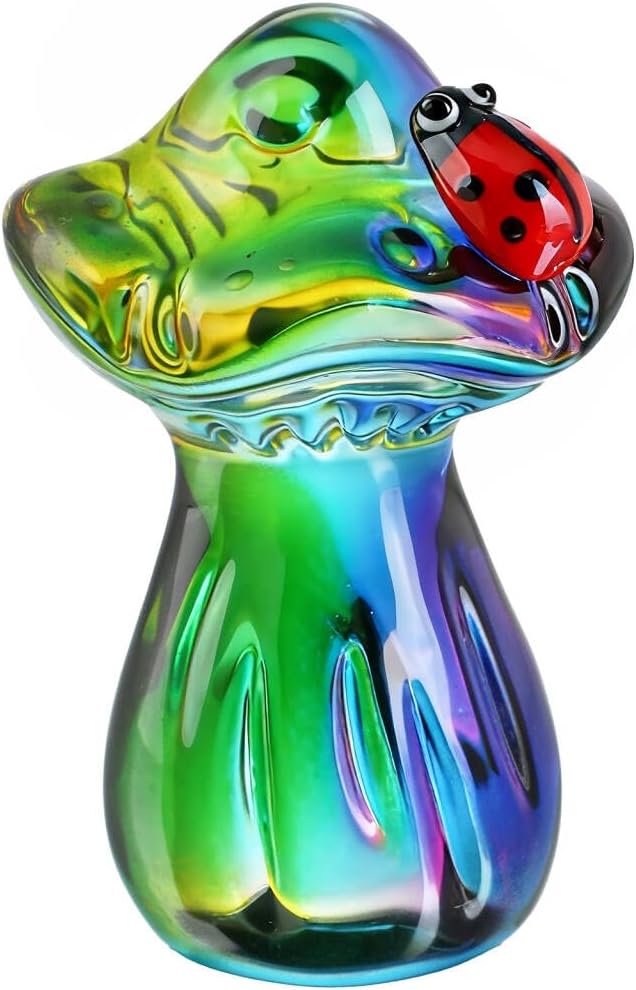 H&D HYALINE & DORA Cute Crystal Mushroom Figurine Mini Colorful Mushroom Ladybug Figurines for Fairy Garden Terrarium Accessories Decor