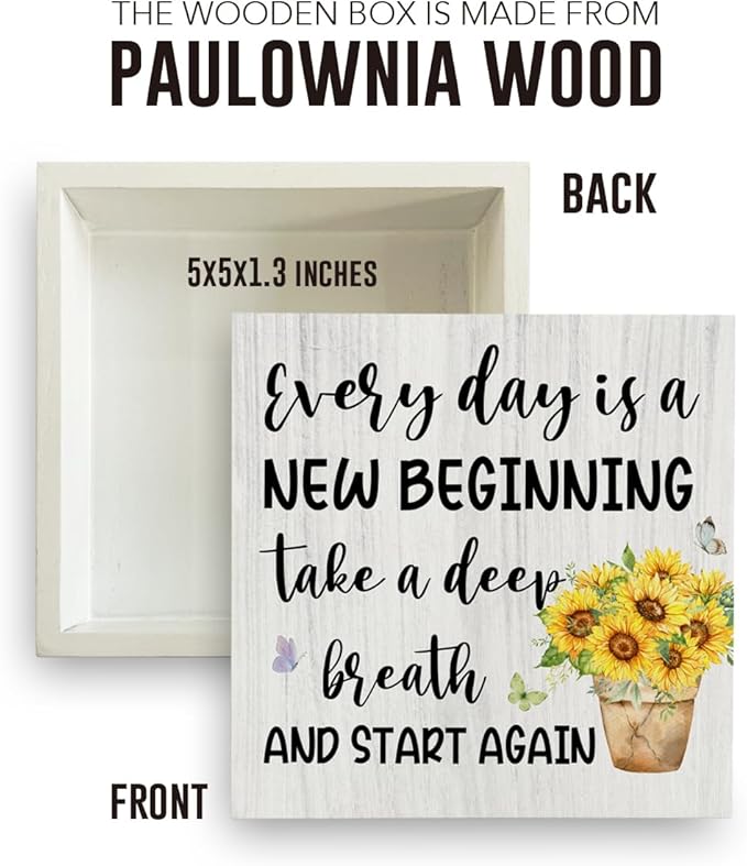 Sunflower Decorations Sunflower Desk Accessories Motivational Desk Decor Summer Decorations Wooden Box Sign for Home Office Farmhouse Table Shelf