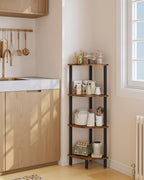 IBUYKE 4 Tier Corner Shelf Stand,Industrial Corner Display Rack,Corner Bookshelf for Living Room, Bedroom, Kitchen, Home Office, Brown WBC014H