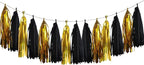 20Pcs Black and Gold Paper Tassel Garland,Tissue Tassel Banner for Graduation Masquerade New Year Farewell Retirement Party Decoration