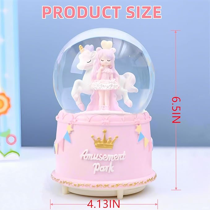 Unicorn Snow Globes for Girl,6.5IN Pink Music Snowglobes with LED Lights and Automatic Snowfall,Home Decor Glass Ball for Kids Bedroom Birthday for 5-18 Year Old Girl(6.5x4.1IN